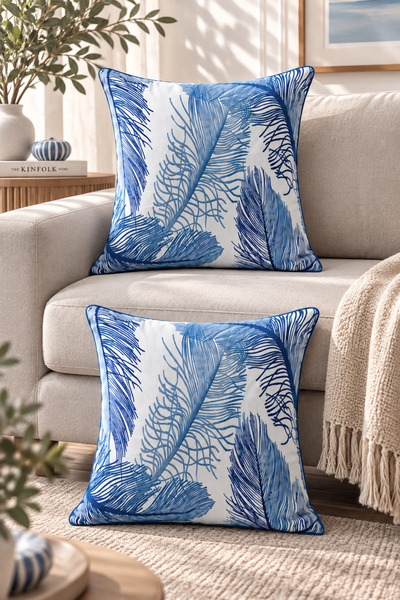 Bumedo Set of 2 Decorative Throw Pillow Covers 43X43 cm Digital Printed Blue ...