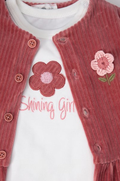 Bebetto طقم كارديجان مخملي من 3 قطع (SHINING GIRL) بلون وردي مجفف