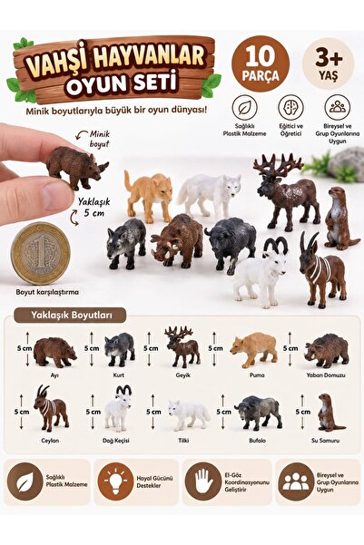 BYCEGU 10’lu Mini Vahşi Hayvan Figürleri Oyun Seti – Yaklaşık 5 cm Eğitici Oy...