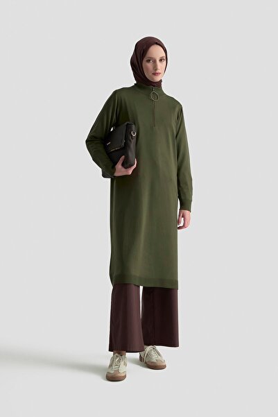 Armine Zipper Detailed Knitwear Tunic Khaki