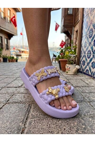 ModaTrendGo Kelebek & Ayıcık Detaylı Rahat Taban Çift Bant Günlük kullanım Terlik