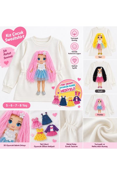 CARMİNA KİDS Kız Çocuk 3D Oyuncak Bebek Detaylı Sweatshirt Tak Çıkar Elbise H...