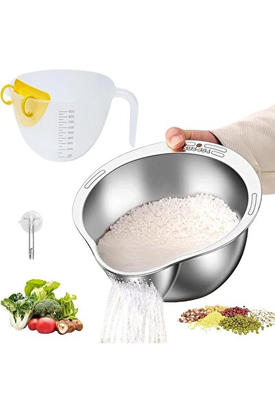 Generic Rice Washer Strainer Bowl with Plastic Measuring Cup, 304 Stainless S...