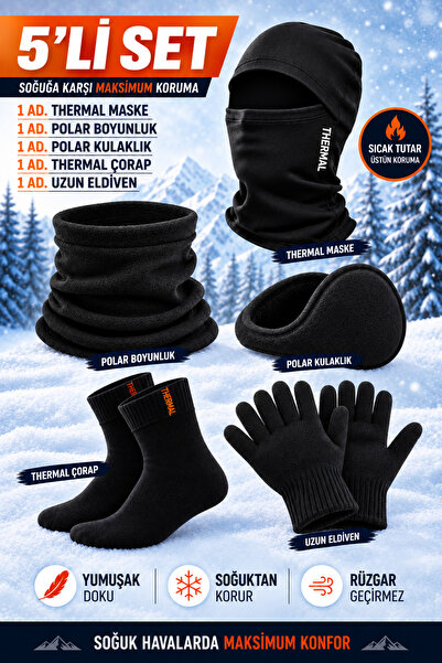 Toptantekstilcim 5Lİ POLAR BOYUNLUK, TERMAL MASKE, UZUN ELDİVEN, TERMAL ÇORAP...