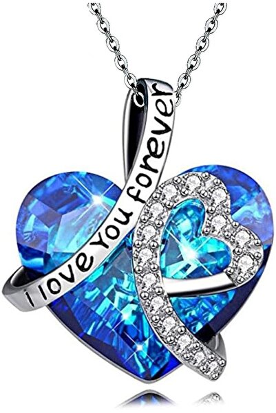 GENERAL Blue Heart Cubic Zirconia Crystal Drop Pendant Necklace for Women 14K...