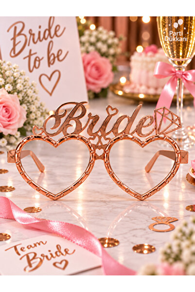 Parti Dükkanı Bride Rose Gold Mica Party Glasses – Heart-Frame Bride Bachelor...