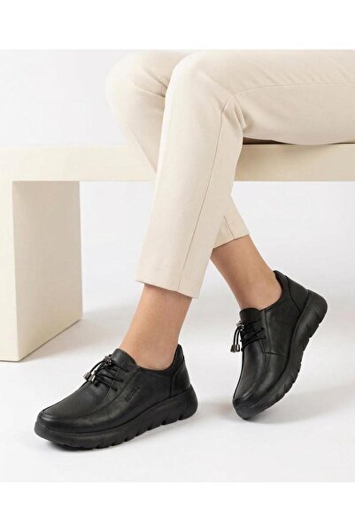 Voyager Women's Black Genuine Leather Orthopedic Sole Rubber Laced Seasonal N...