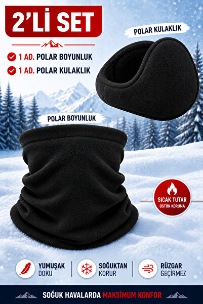 Toptantekstilcim Scarf & Beanie & Gloves Set - Black - Plain