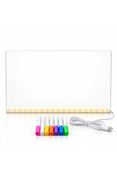ARVALE LED Işıklı Yazı Tahtası Seti Silinebilir Not Panosu USB’li 8 Renk Kalemli