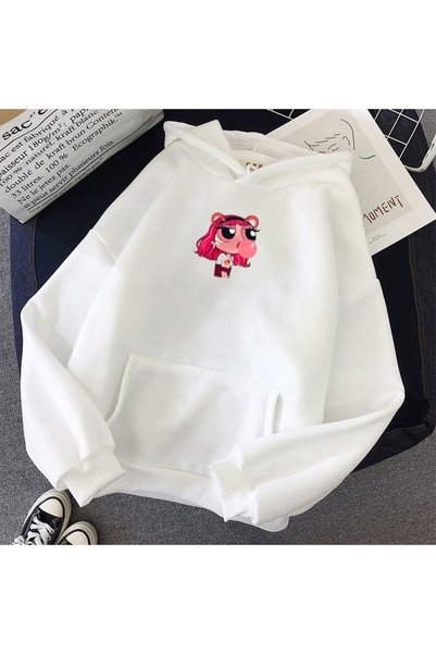 Vordevia سويت شيرت قطني مطبوع عليه Powerpuff Girl مكون من 3 خيوط ومقاس كبير