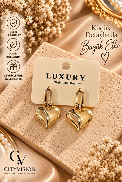 cityvision Heart Model Gold Color Stainless Steel Earring Set