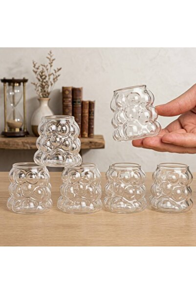 GÜVENPLAST Boncuk Kahve Yanı Bardak 6'lı Mini Üzüm Bardak 75 ml