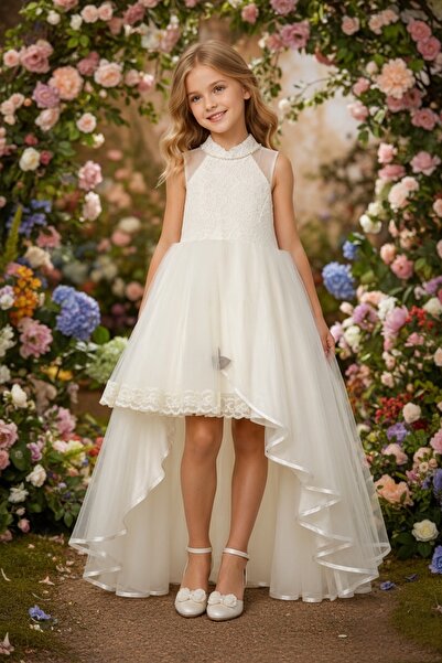Lindissima Short Front Long Back Tulle Dress for 8-12 Years Old Special Occas...