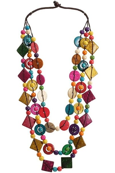 KASTWAVE Bohemian Shell Necklace for Women, Handmade Wood Bead Statement Neck...