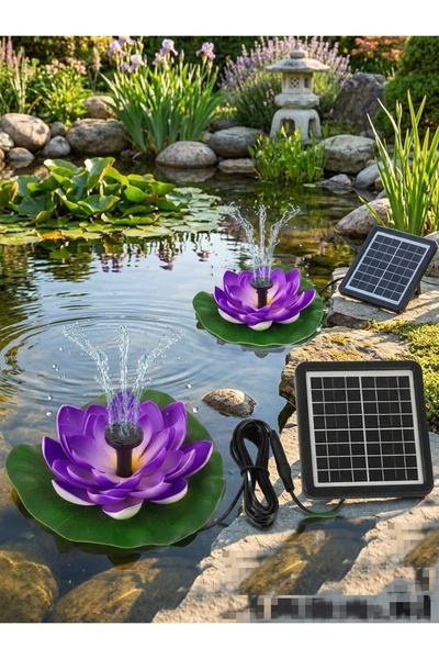 gaman 2'li Güneş Enerjili Solar Havuz Fıskiyesi Nilüfer Çiçekli Süs Havuzu Ba...