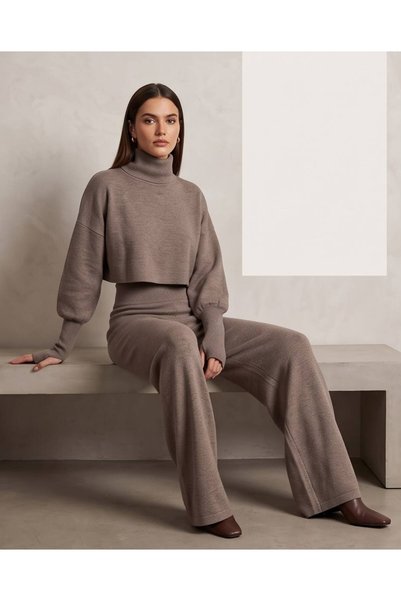 Trend Kapında Finger Hole Balloon Sleeve Knitwear Double Set