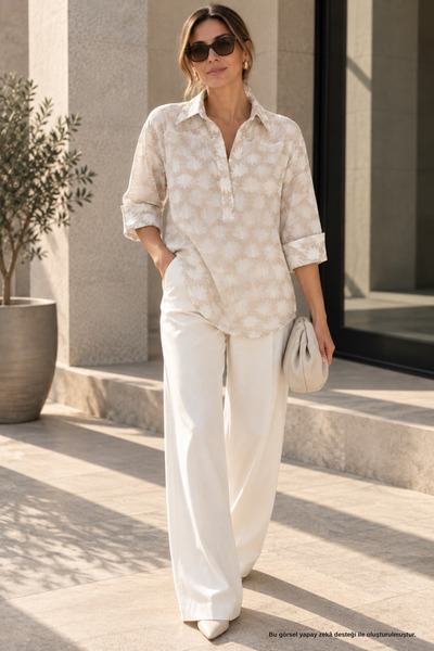 Rhen Store Self-Patterned Jacquard Transparent Shirt Blouse