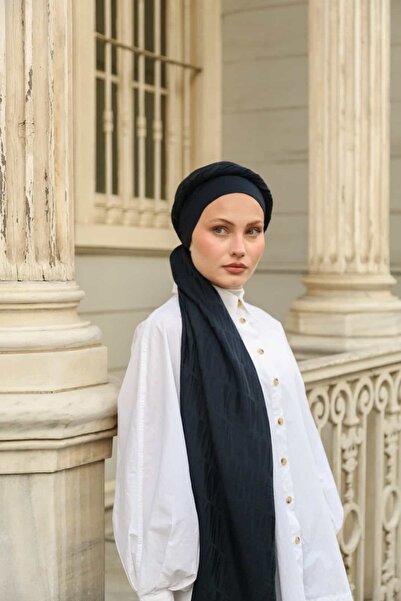 ENRİCO FERRİ Talia Kibrit Pattern Jacquard Shawl - Dark Navy Blue