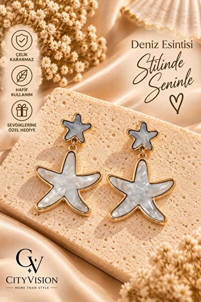 cityvision Double Star Gray Color Stainless Steel Earring Set