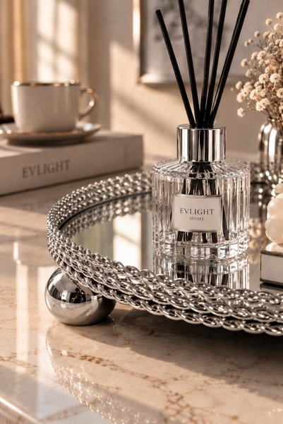 EvLight صينية تقديم هدايا الخطوبة من المعدن الفضي المطرز بالخوص مع مرآة