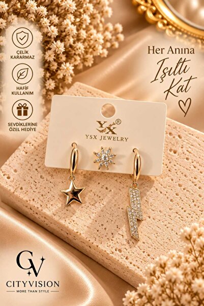 cityvision Set of 3 Gold Color Stainless Steel Earrings