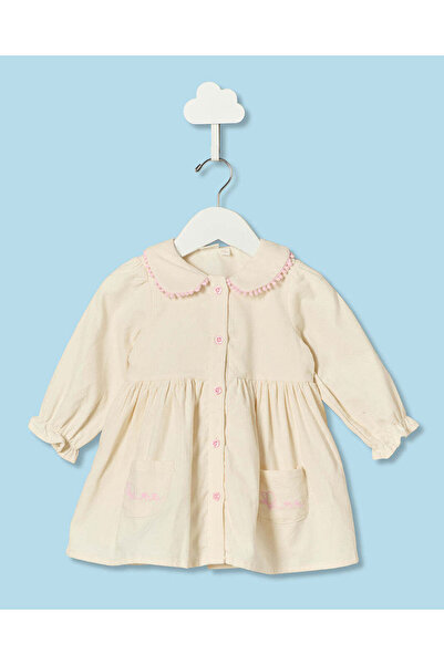 REDTAG Infant Girls Ivory Corduroy Dress