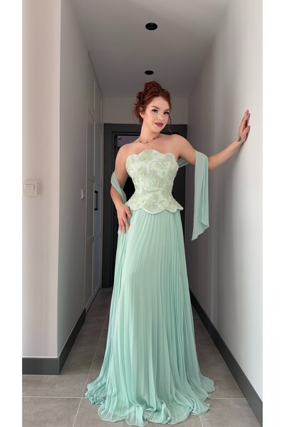 ayşenur Dinçer butik Margaret Şifon Abiye Su Yeşili