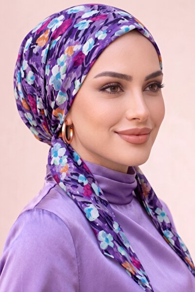 hadiora وشاح عملي بنقشة زهور، وشاح جاهز للارتداء بدون إبرة ومضاد للانزلاق
