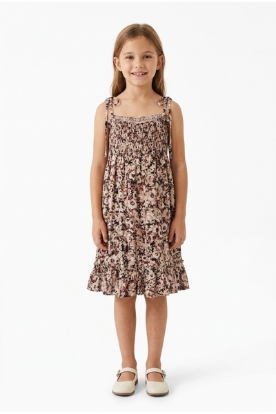 Moonstar Girls' Leopard Print Suspender Dress with Shoulder Tie and Ruffle Bo...