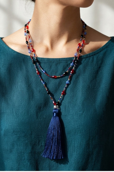 PETEK AKSESUAR Elegant Crystal Long Tassel Necklace