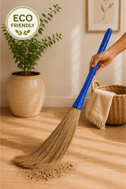 Home By SS Premium Natural Grass Broom with Sturdy Handle | Lightweight Eco-Friendly Sweeping Broom | Durable Indoor & Outdoor Floor Cleaning Brush