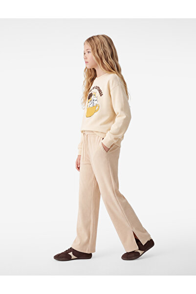 Koton Textured Wide-Leg Velvet Trousers with Belted Waist
