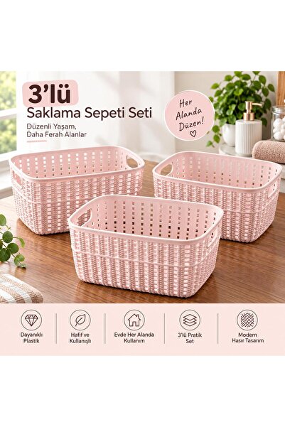 SELKA HOME 3-Piece Knitted Patterned Storage Basket