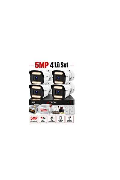 Midcom J-TECH K1015 5MP Renkli Gece Görüşlü 4 Lü Akıllı Güvenlik Kamera Seti – Yüz ve Araç Tanıma