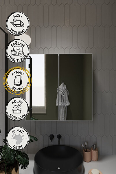 Septemius 2 Aynalı Banyo Dolabı İki Kapaklı Lavabo Üstü Banyo Dolabı