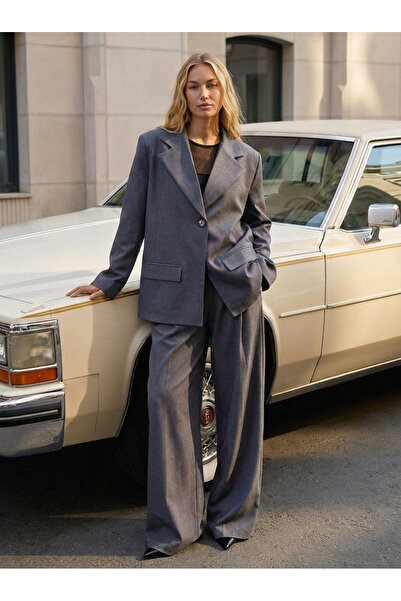 it's basic Kadın Antrasit w6-45 Oversize İçi Astarlı Kruvaze Tasarım Ceket