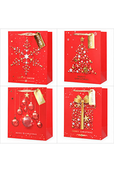 Strigo Set of 4 x Paper gift bags 18x23(h)x10cm 210 gsm. Ribbon handle