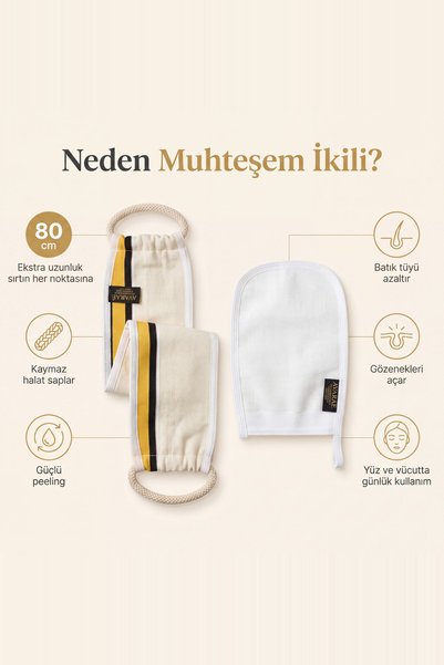 Avaraé Magnificent Set of 2 Pouches – 80 cm Double Handle Back Pouch + White Hand Pouch, Bath & Hammam