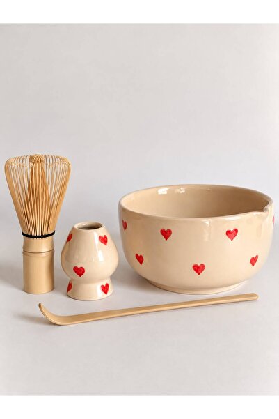 Genel Markalar Kalpli Seramik 4 Parça Matcha Seti – Chawan, Çırpıcı Standı, B...