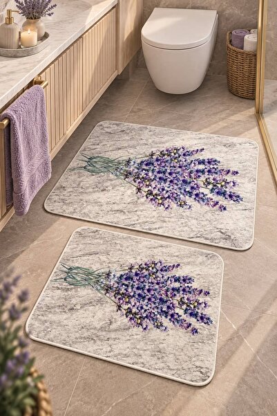 naya home Dekoratif Dijital Baskılı 2 Li Set Banyo Paspası Kaymaz Tabanlı Klo...