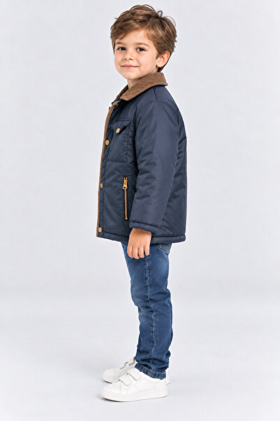 AHENGİM Boy's Velvet Collared Quilted Lined Coat with Zipper Pockets Casual W...