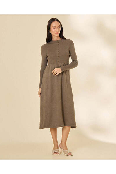 REDTAG Women Brown Button Front Knitted Dress