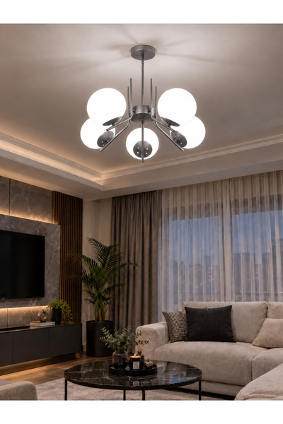 Modavize Aura Modern Tasarımlı 5'lİ Gri Renkli Beyaz Camlı Salon, Mutfak, Otu...