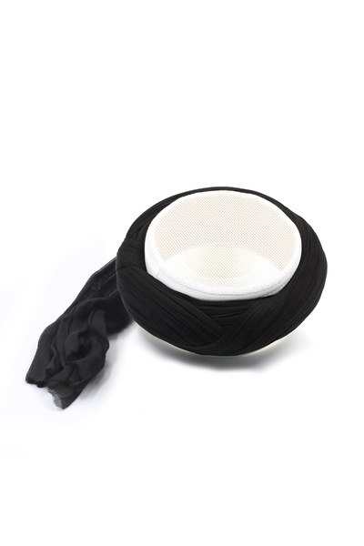 SARIKHANE YÜKSEK TEKNOLOJİ MAKİNE SARIMI Mesh Sarık - Black Fabric - White Sk...