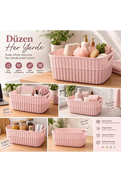 SELKA HOME Medium Size 3-Piece Knitted Patterned Storage Basket