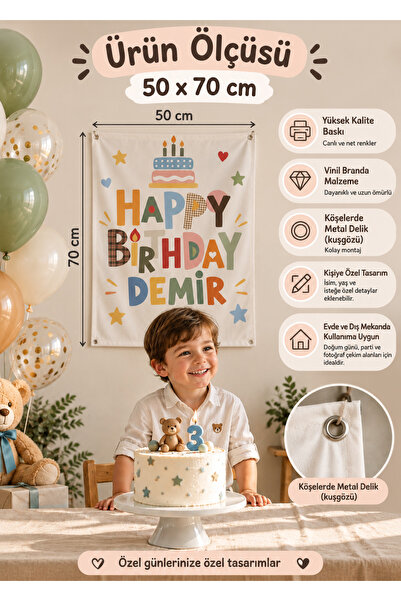 Partimugi Kişiye Özel Doğum Günü Afişi 50x70 cm Vinil Branda İsimli Arka Fon ...