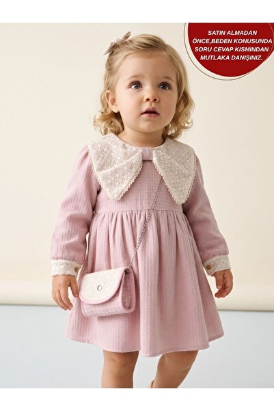 aysskids SARA Φόρεμα για κορίτσια με δαντελένιο γιακά και λεπτομερή τσάντα αλ...
