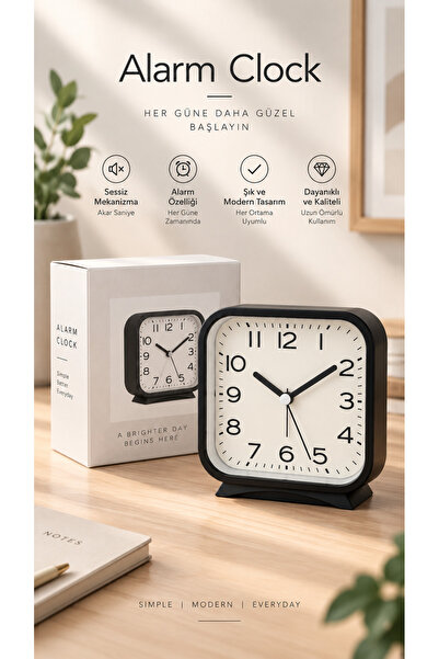 EMORES MODER ALARMLI KARE MASA SAATİ 12*13*5 CM