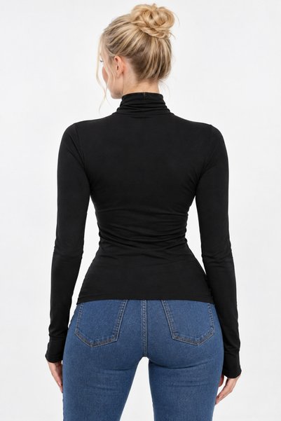 Yalçınoğlu Kids Women's 100% Viscose Finger Detail Turtleneck Long Sleeve Bodysuit – Flexible, Soft Textured, Stylish and Comfortable for Daily Use