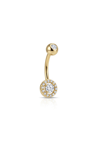 14 Ayar Altın Taşlı Daire Motifli Göbek Piercing